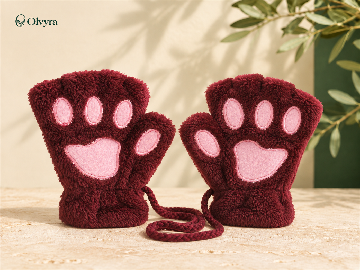 Cat and bear paw fingerless gloves