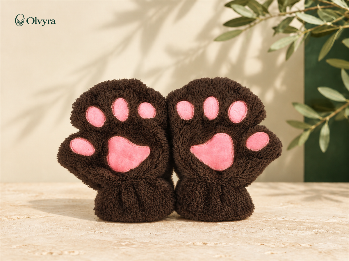 Cat and bear paw fingerless gloves