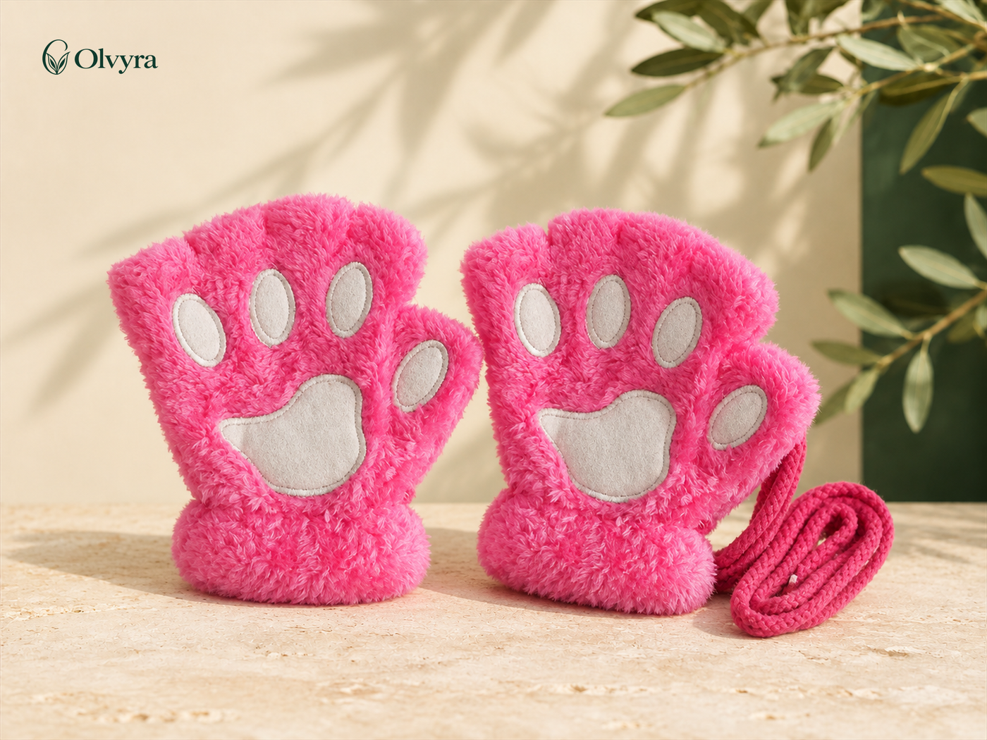 Cat and bear paw fingerless gloves