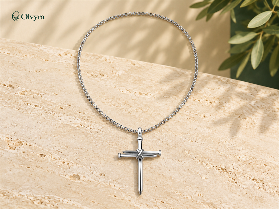 Collier croix clou en acier Olvyra — Argenté.