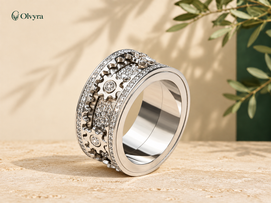 Bague rotative sertie Olvyra — Argenté.