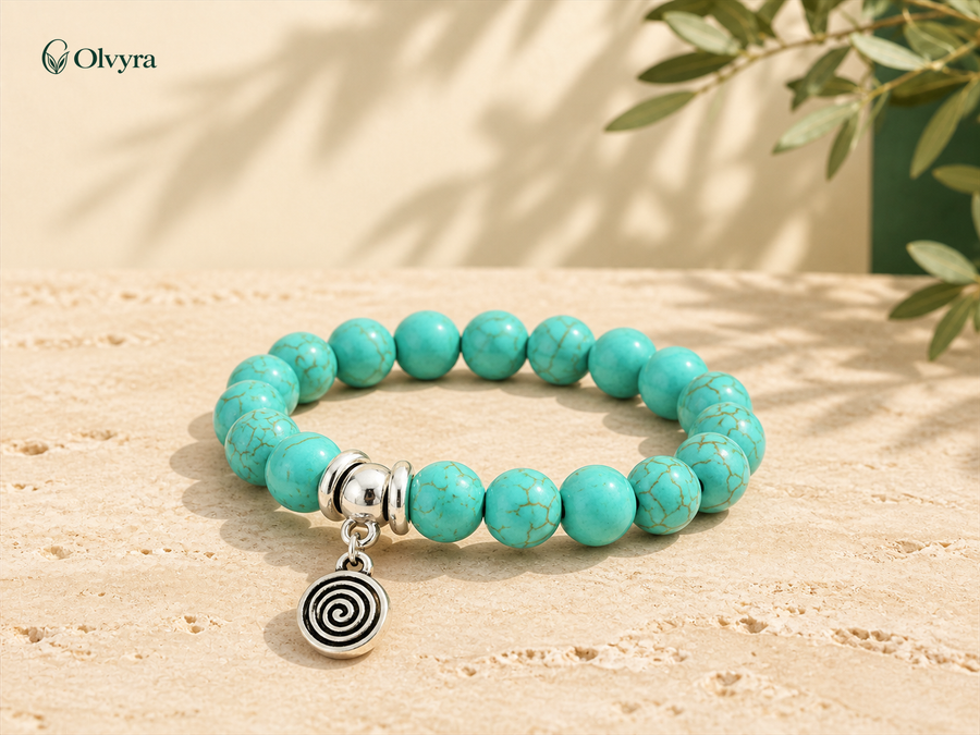 Bracelet turquoise à breloque Olvyra — Spirale.