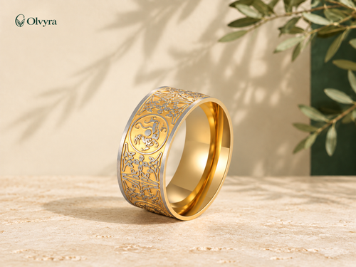 Bague rotative aux quatre animaux mythiques Olvyra — Doré et argenté.
