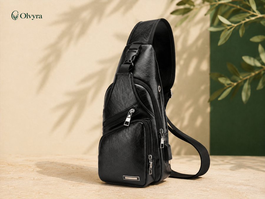Sac bandoulière compact imperméable Olvyra — Noir.