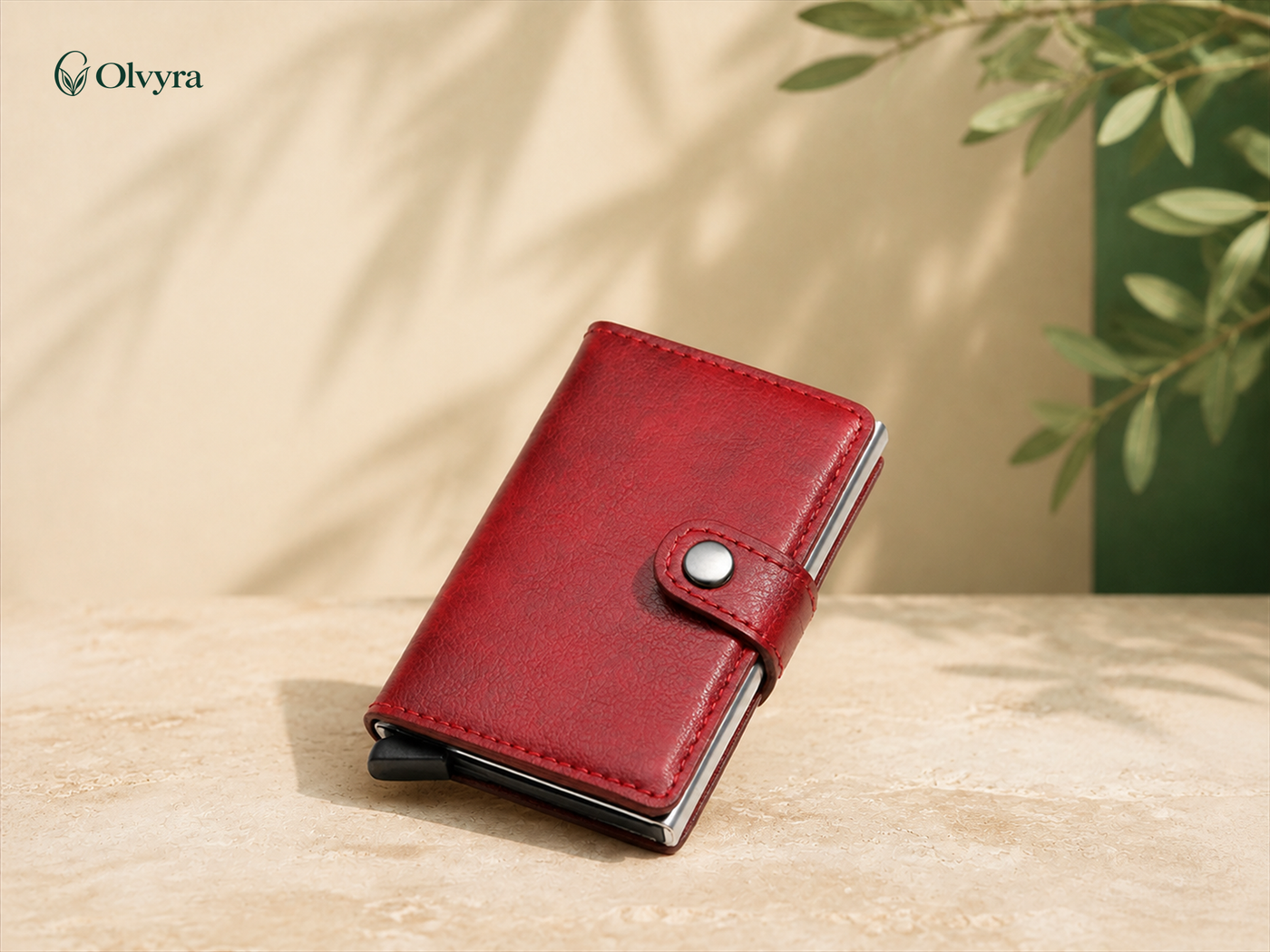 Metal and faux-leather RFID wallet
