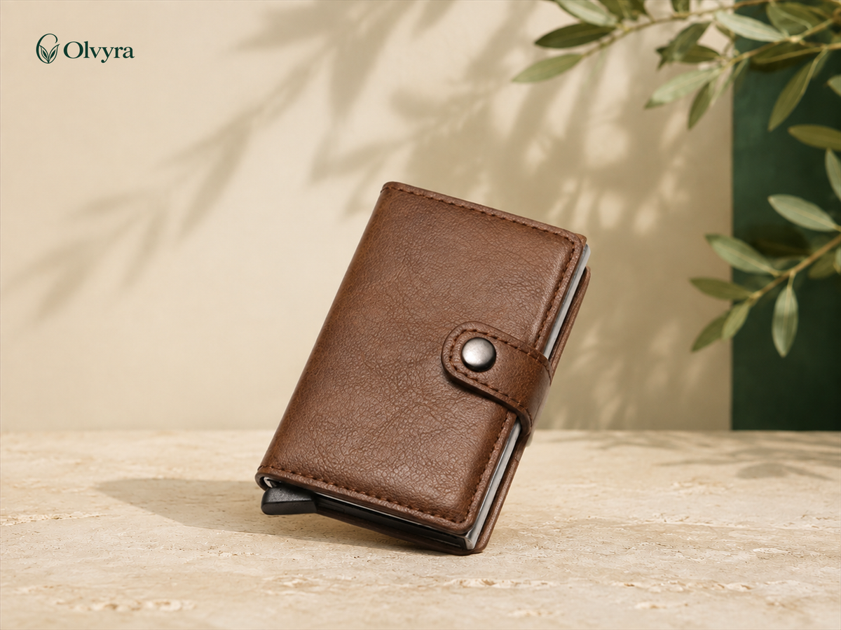 Metal and faux-leather RFID wallet