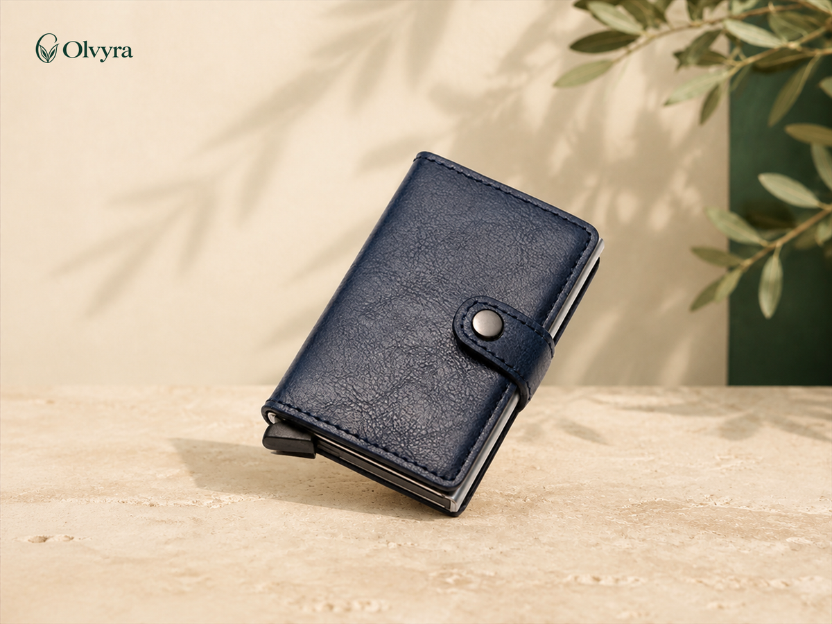 Metal and faux-leather RFID wallet