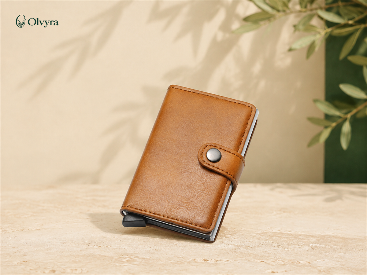 Metal and faux-leather RFID wallet