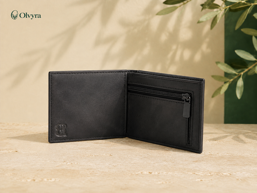 Portefeuille compact zippé avec porte-monnaie Olvyra — Noir.