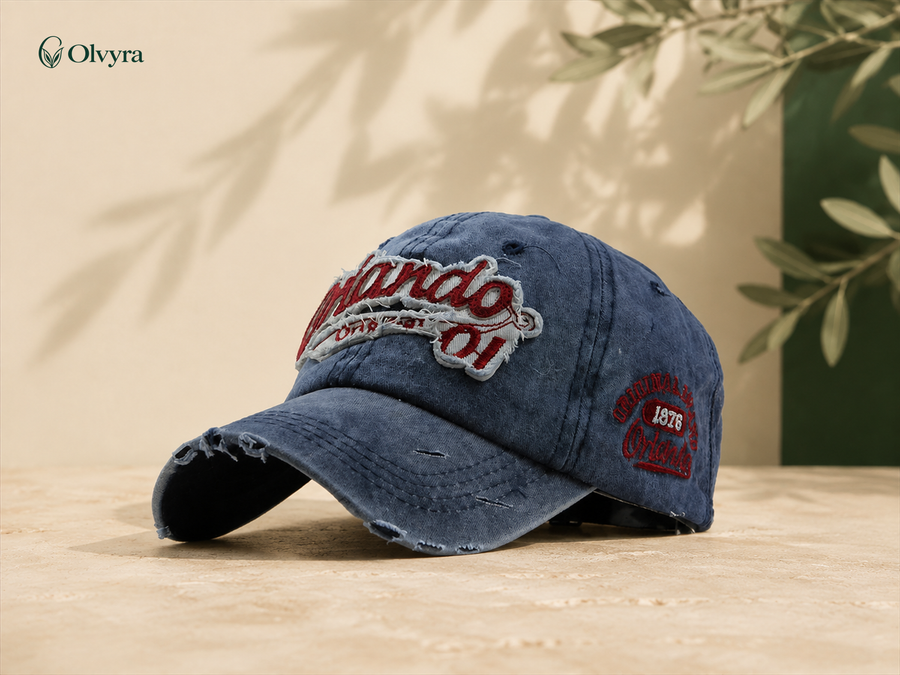 Casquette délavée à lettrage brodé Olvyra — Bleu délavé.
