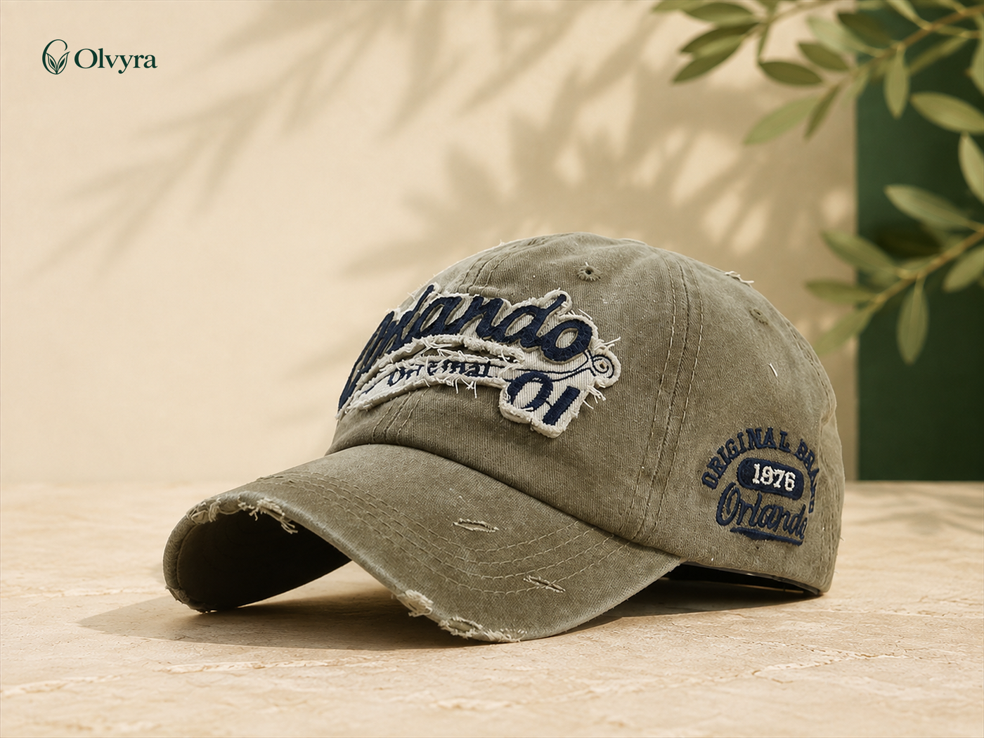 Washed cap with embroidered lettering