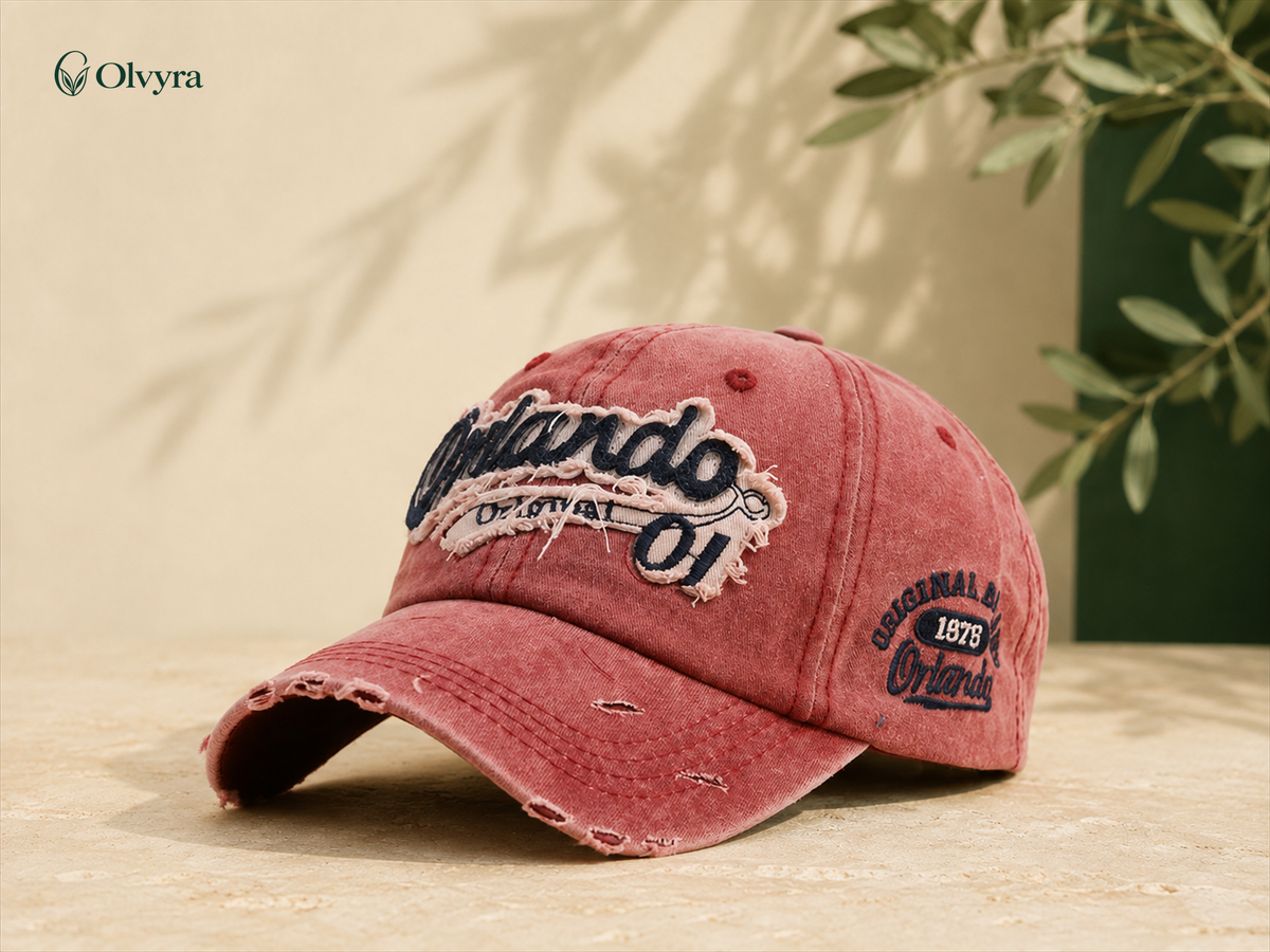 Washed cap with embroidered lettering