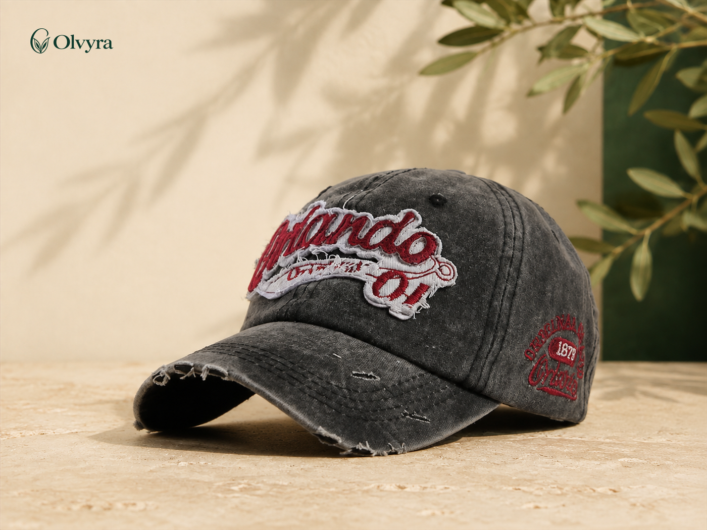Washed cap with embroidered lettering