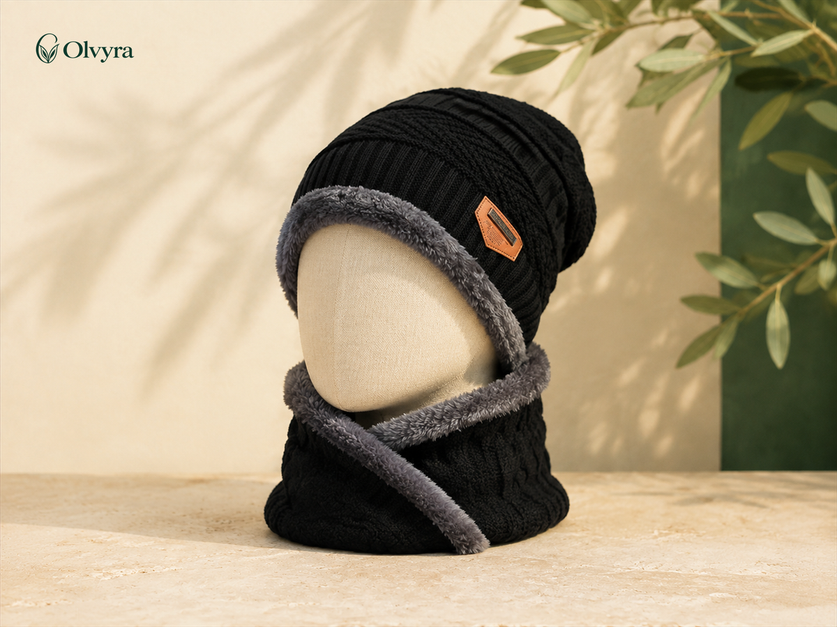 Cross-pattern beanie and neck warmer set