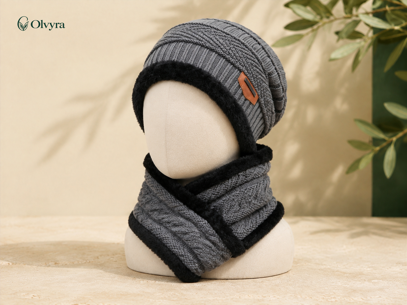 Cross-pattern beanie and neck warmer set