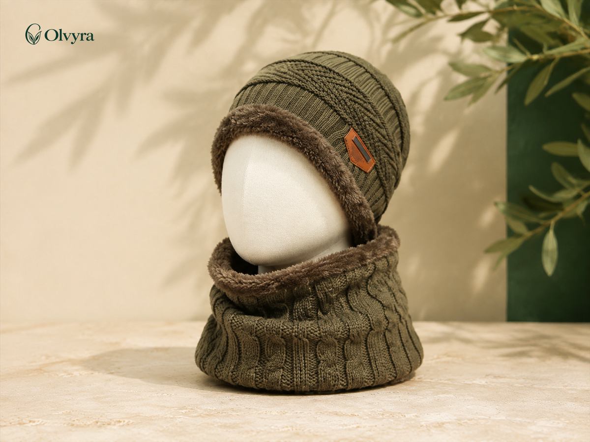 Cross-pattern beanie and neck warmer set