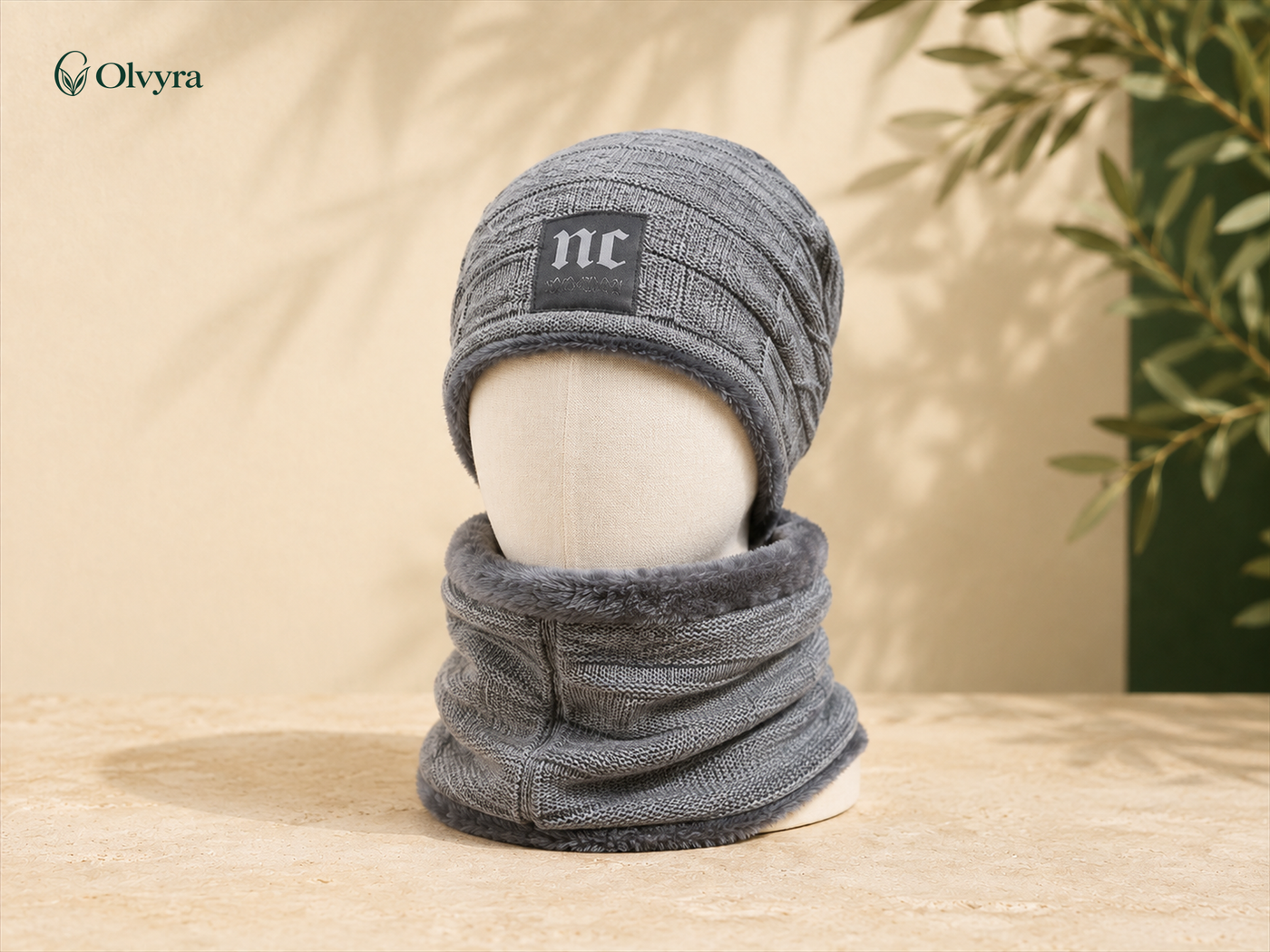 Cross-pattern beanie and neck warmer set