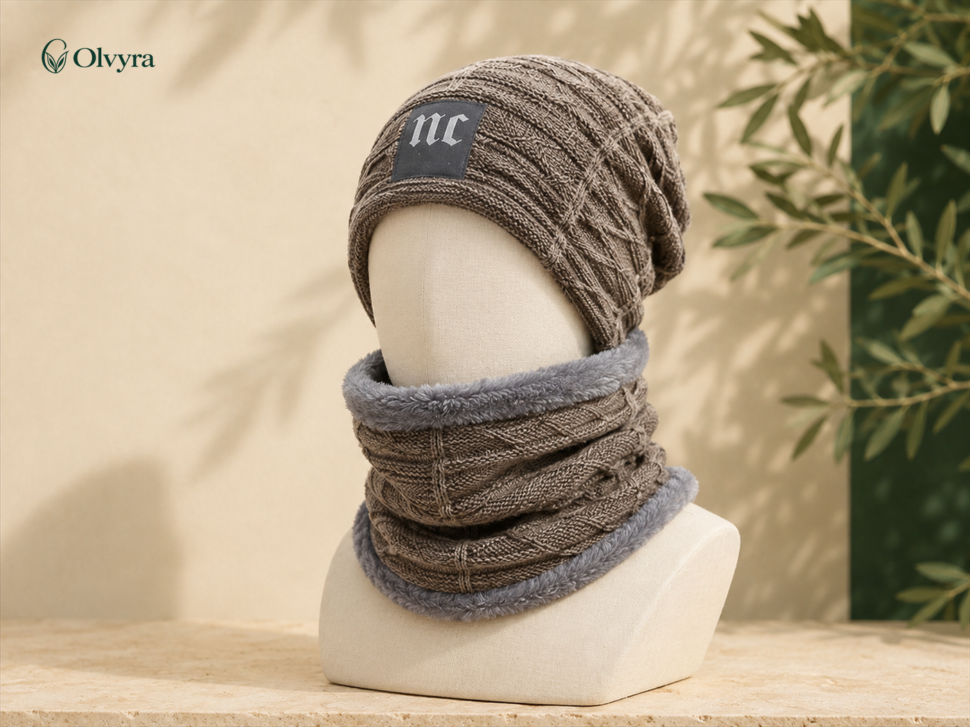 Cross-pattern beanie and neck warmer set