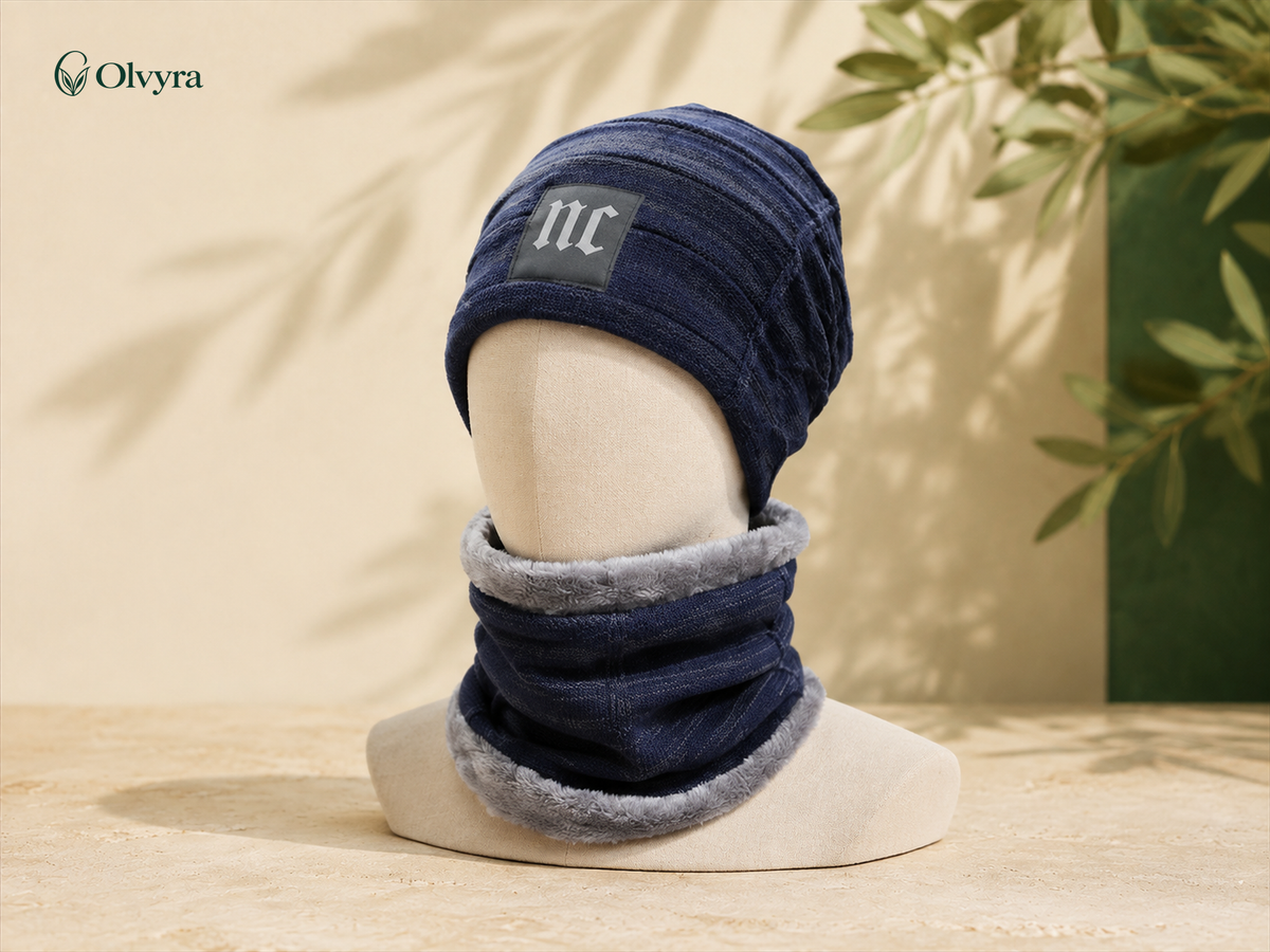 Cross-pattern beanie and neck warmer set
