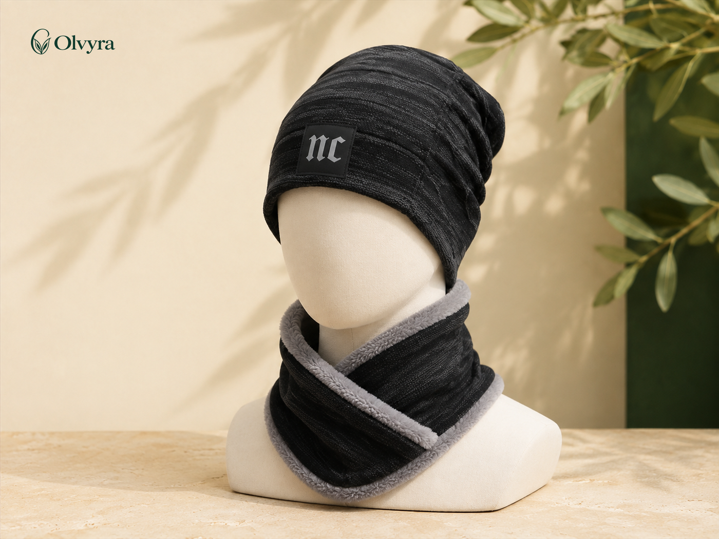 Cross-pattern beanie and neck warmer set