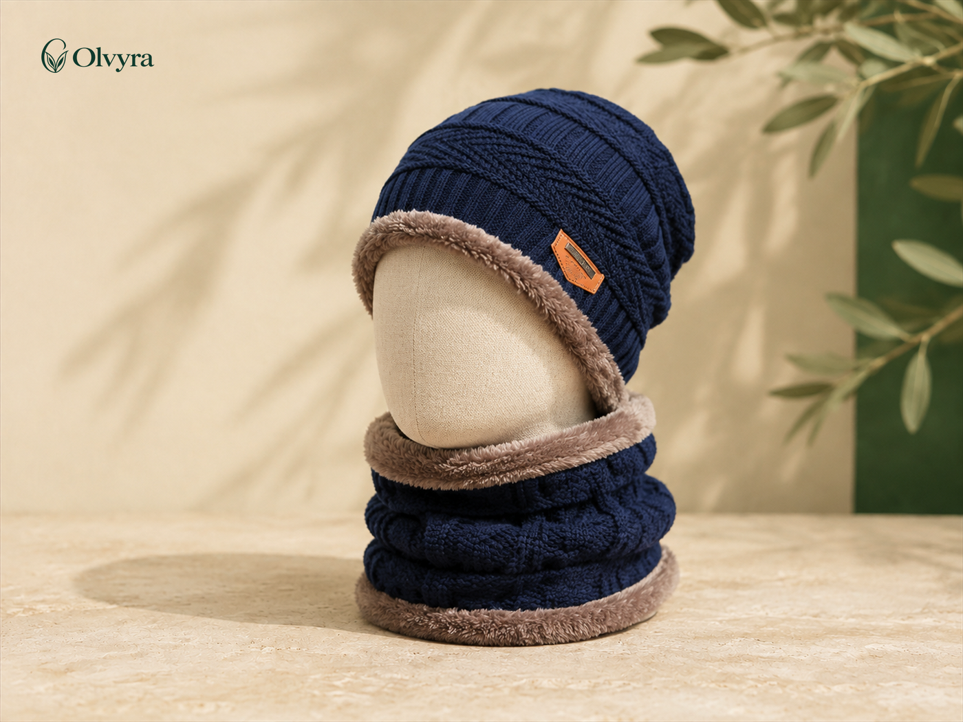 Cross-pattern beanie and neck warmer set