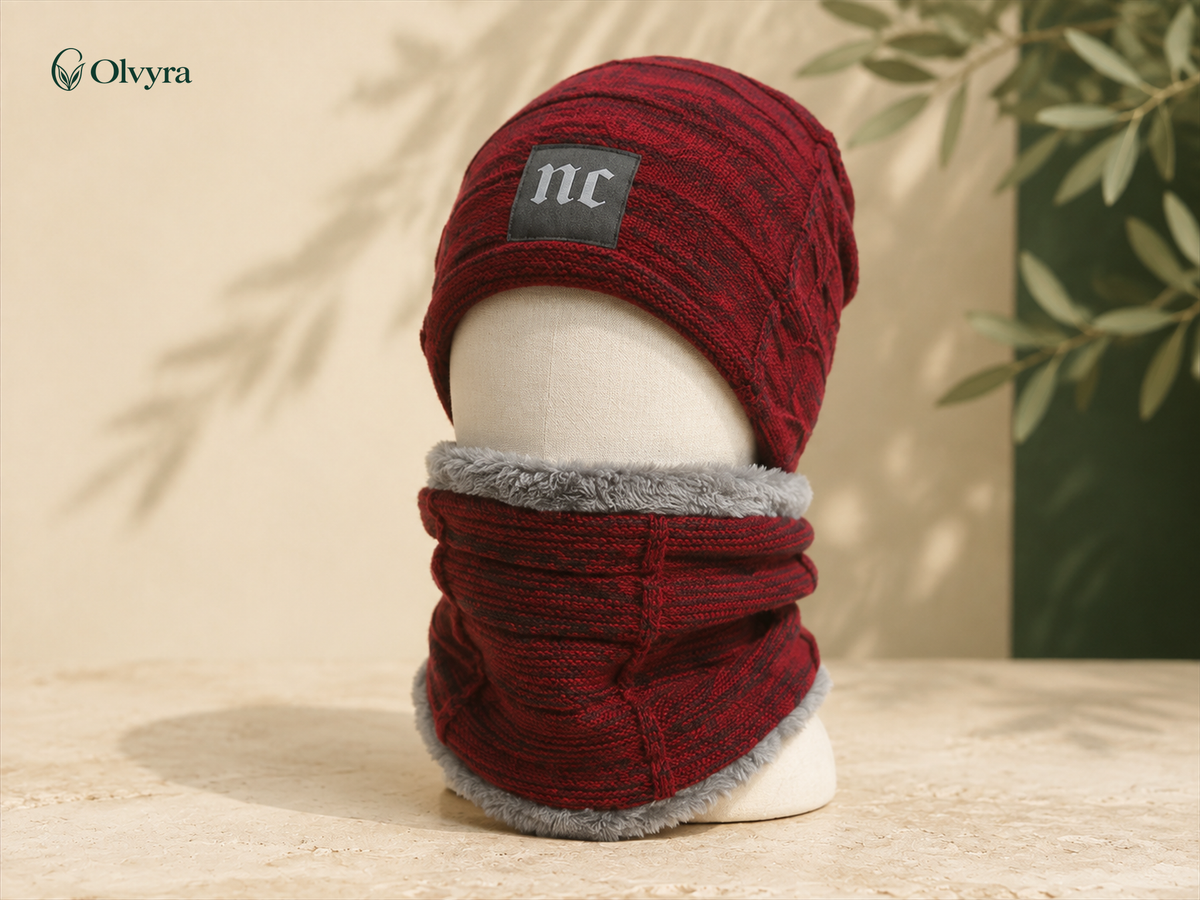 Cross-pattern beanie and neck warmer set