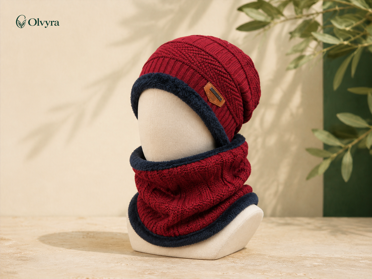 Cross-pattern beanie and neck warmer set