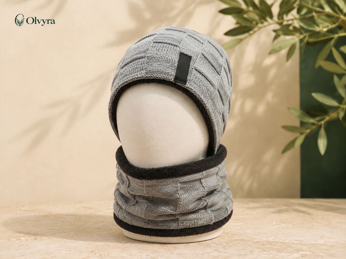 Lined beanie and neck warmer set