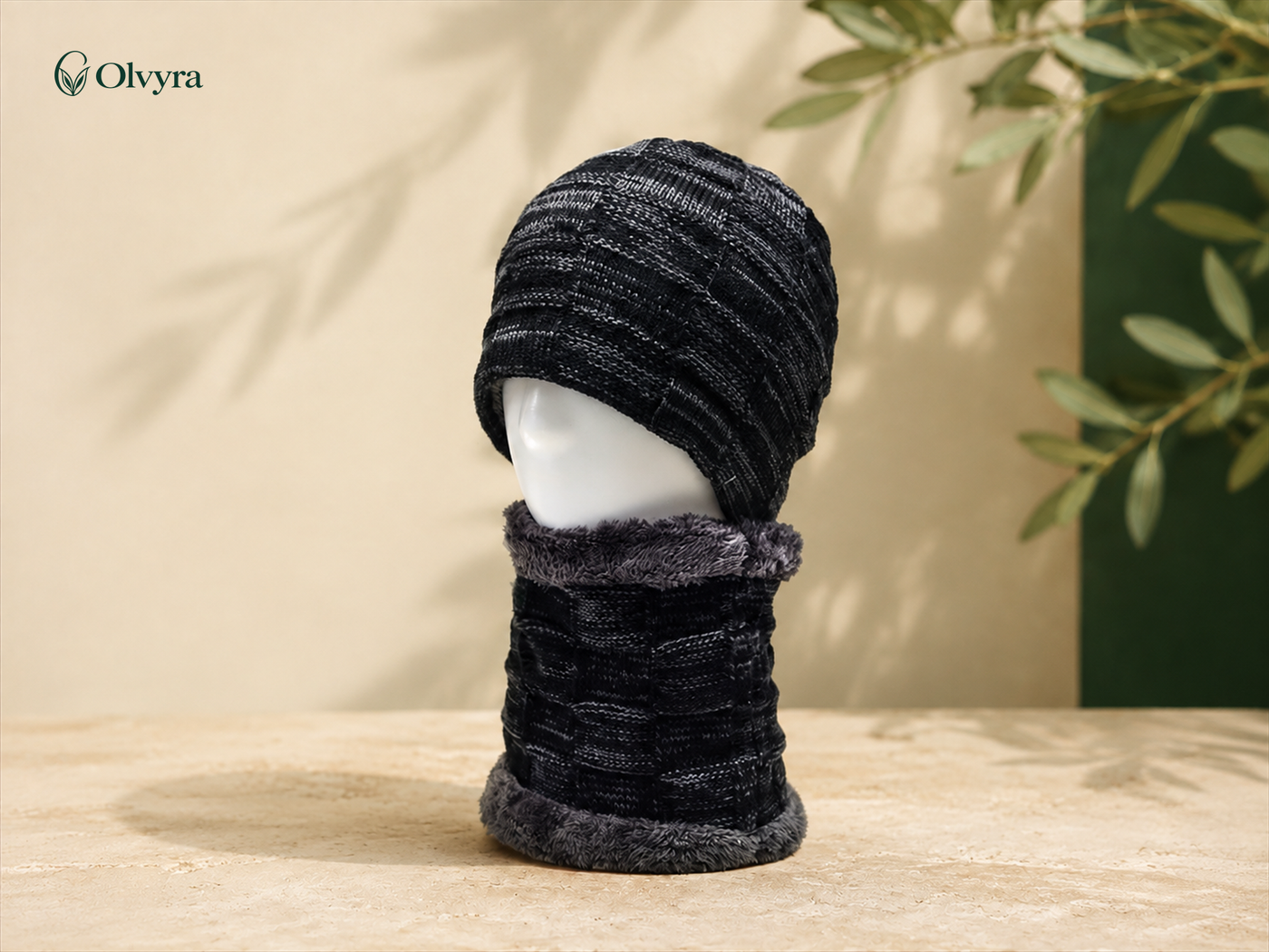 Lined beanie and neck warmer set
