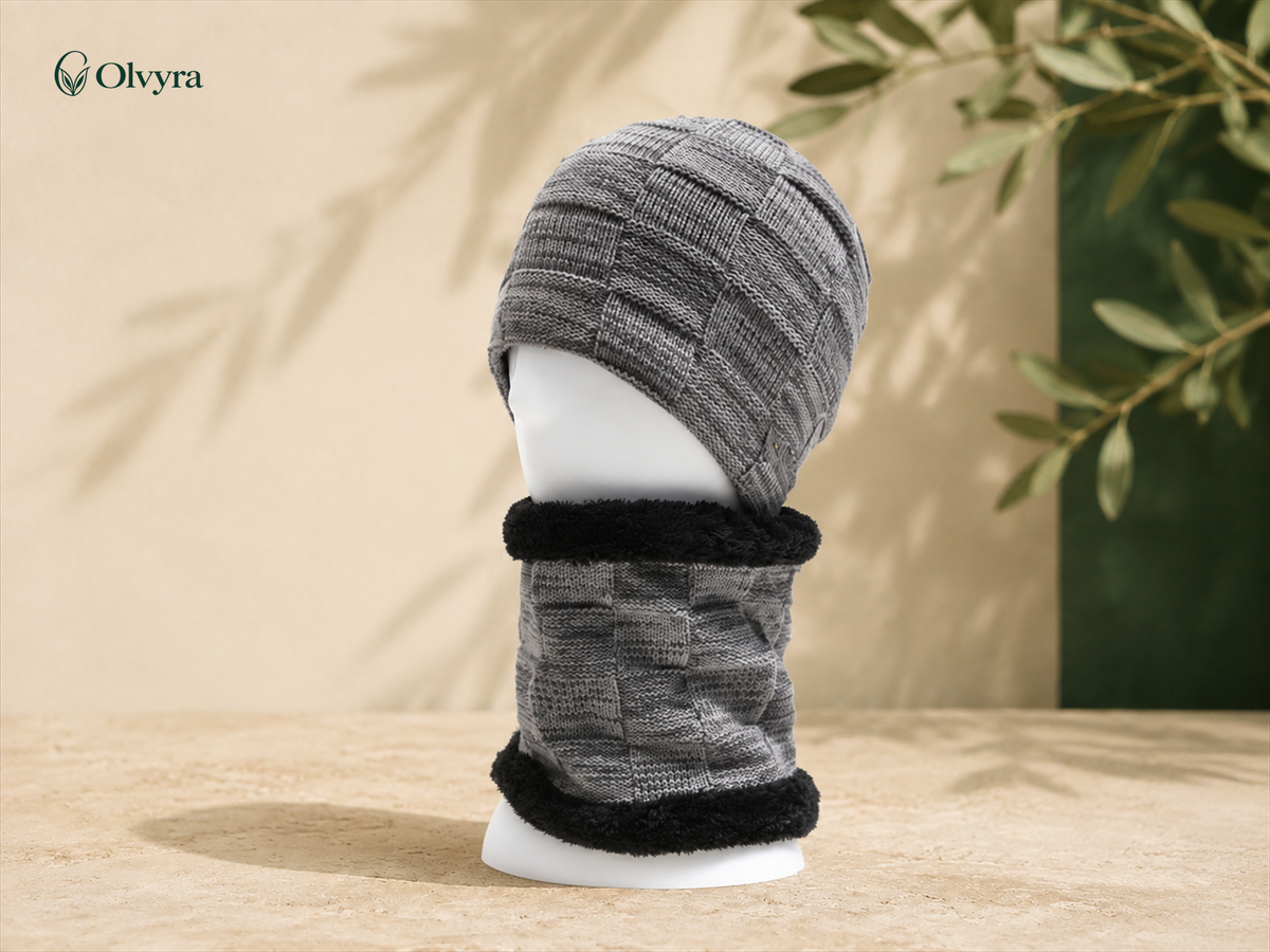 Lined beanie and neck warmer set