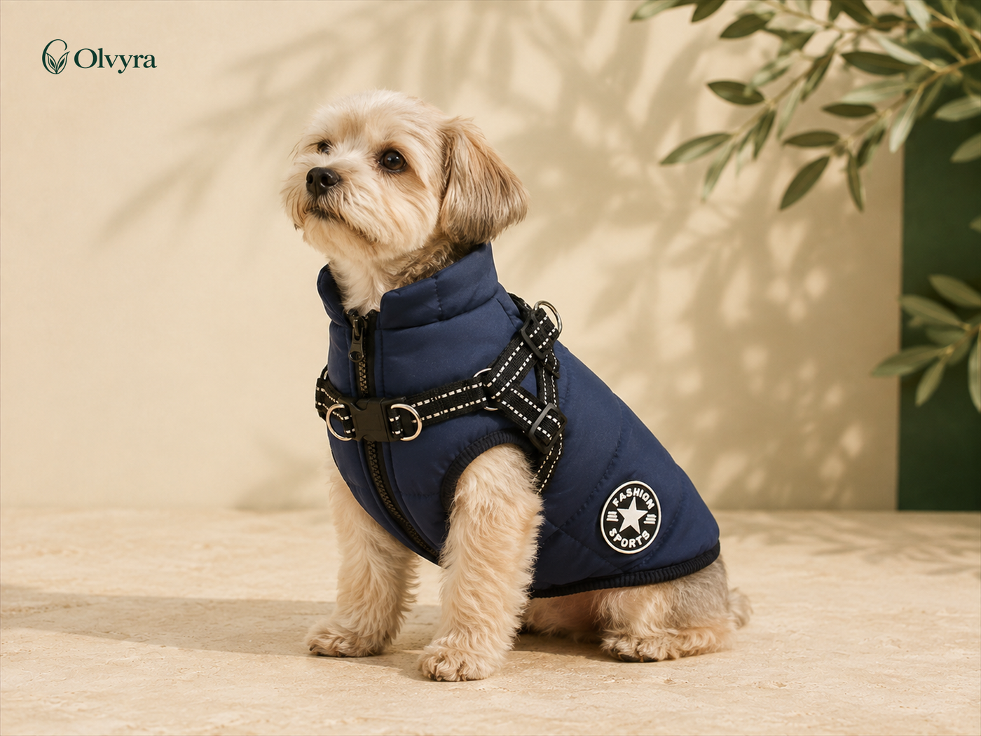Waterproof dog coat with harness