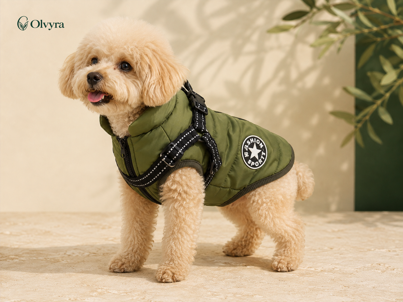 Waterproof dog coat with harness