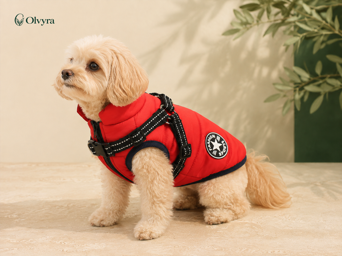 Waterproof dog coat with harness