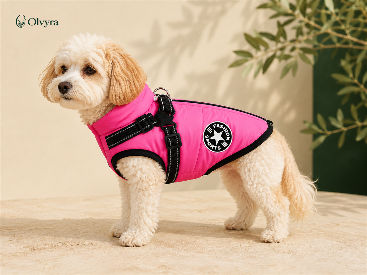 Waterproof dog coat with harness