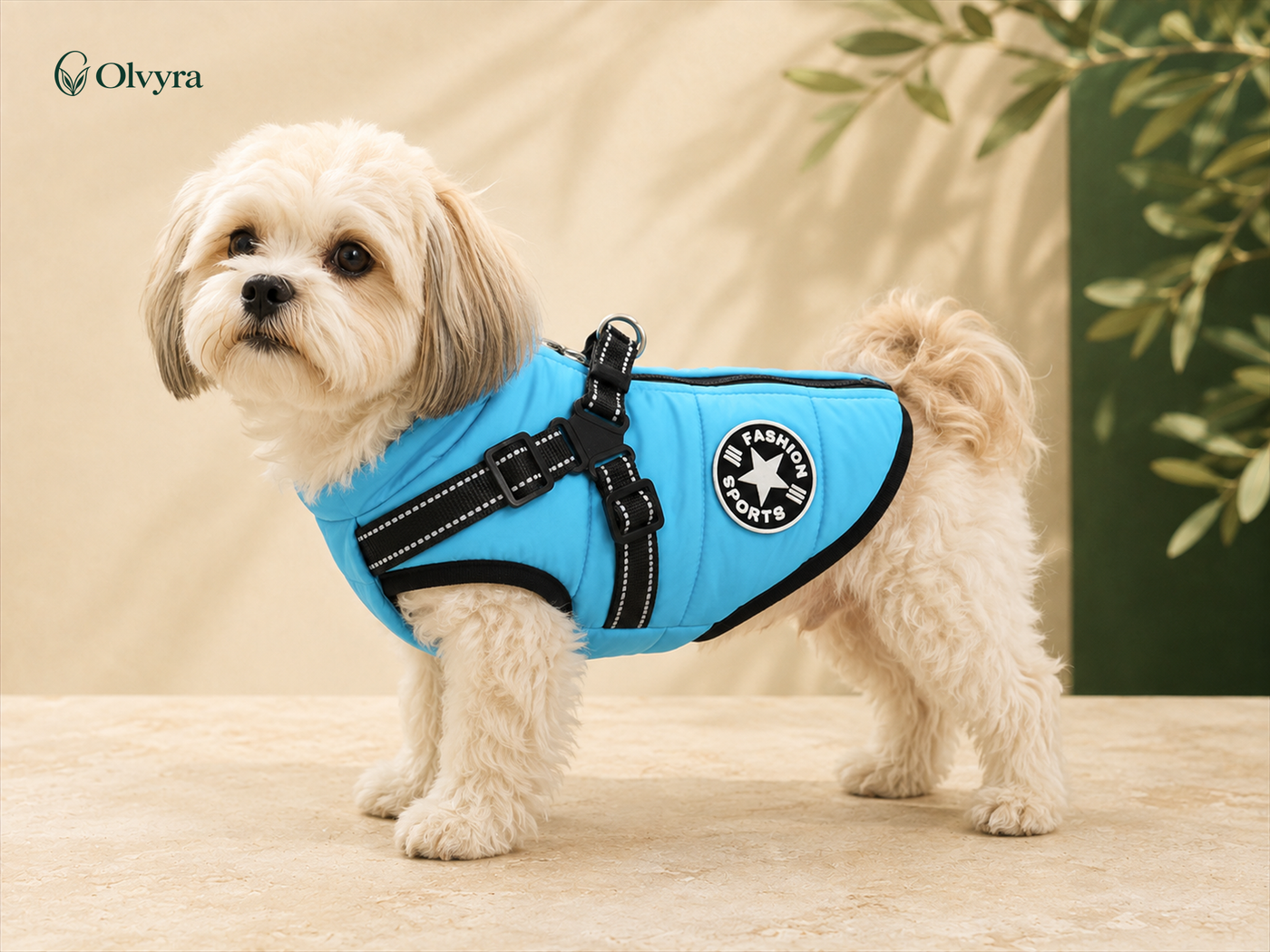 Waterproof dog coat with harness