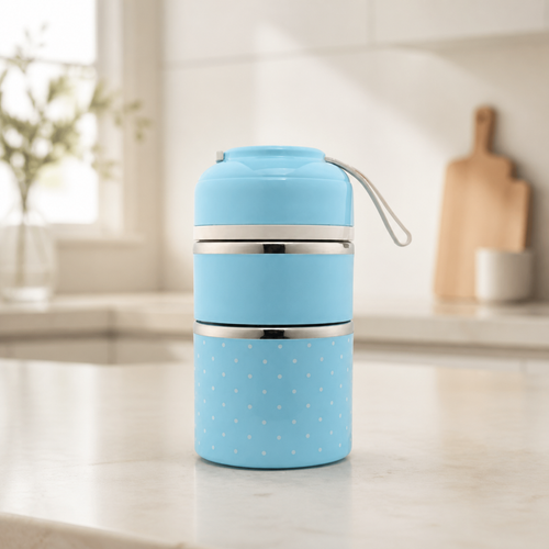 Boîte repas portable en acier inoxydable - Bleu - M — Portable Stainless-Steel Lunch Box - Blue - M