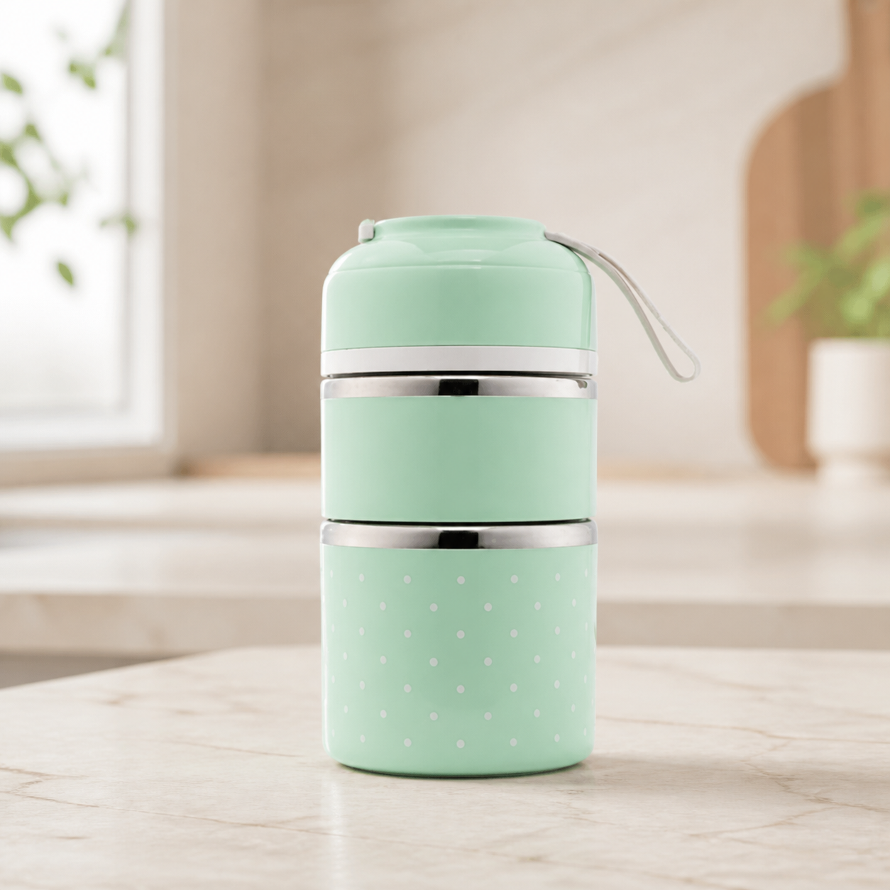 Boîte repas portable en acier inoxydable - Vert - M — Portable Stainless-Steel Lunch Box - Green - M