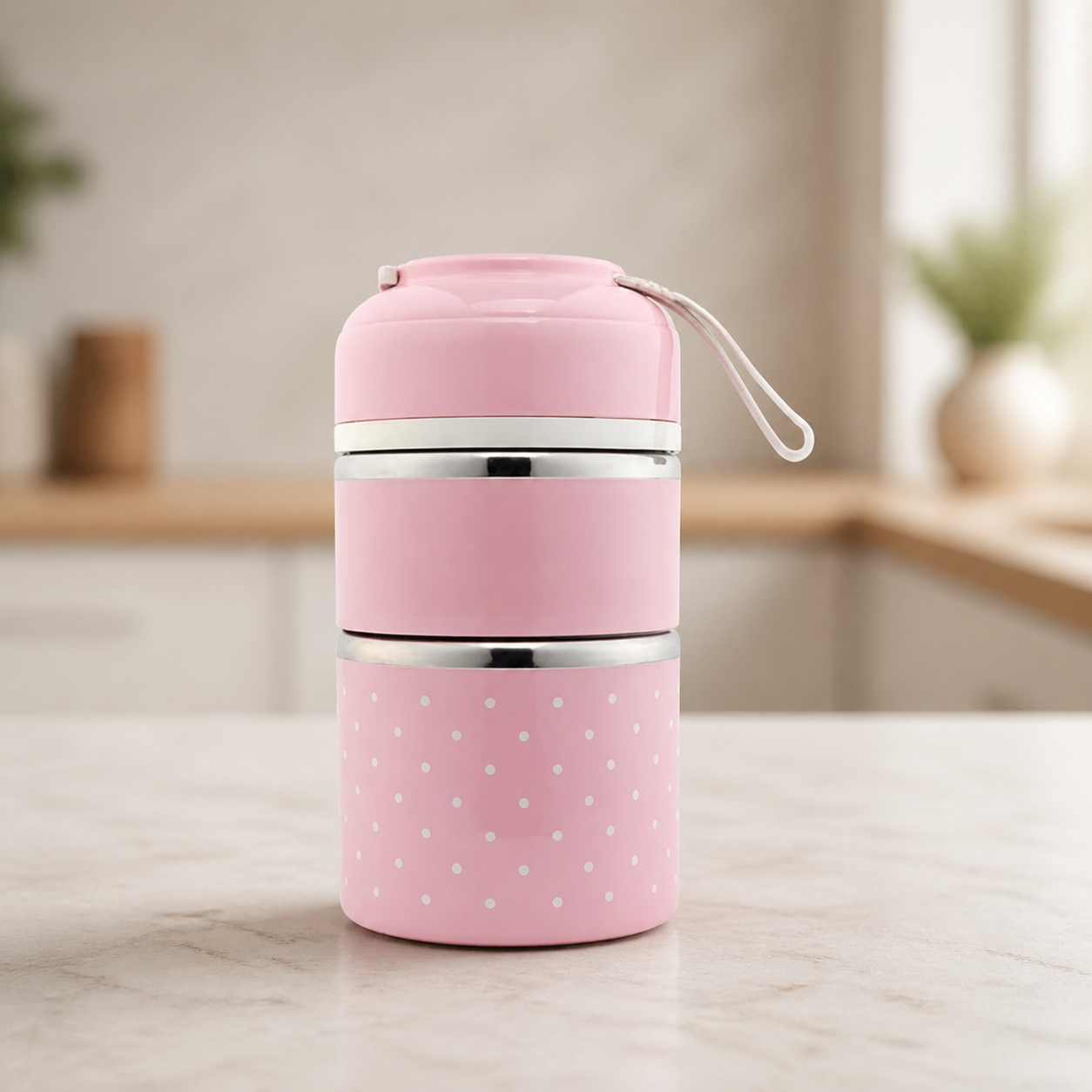 Boîte repas portable en acier inoxydable - Rose - M — Portable Stainless-Steel Lunch Box - Pink - M