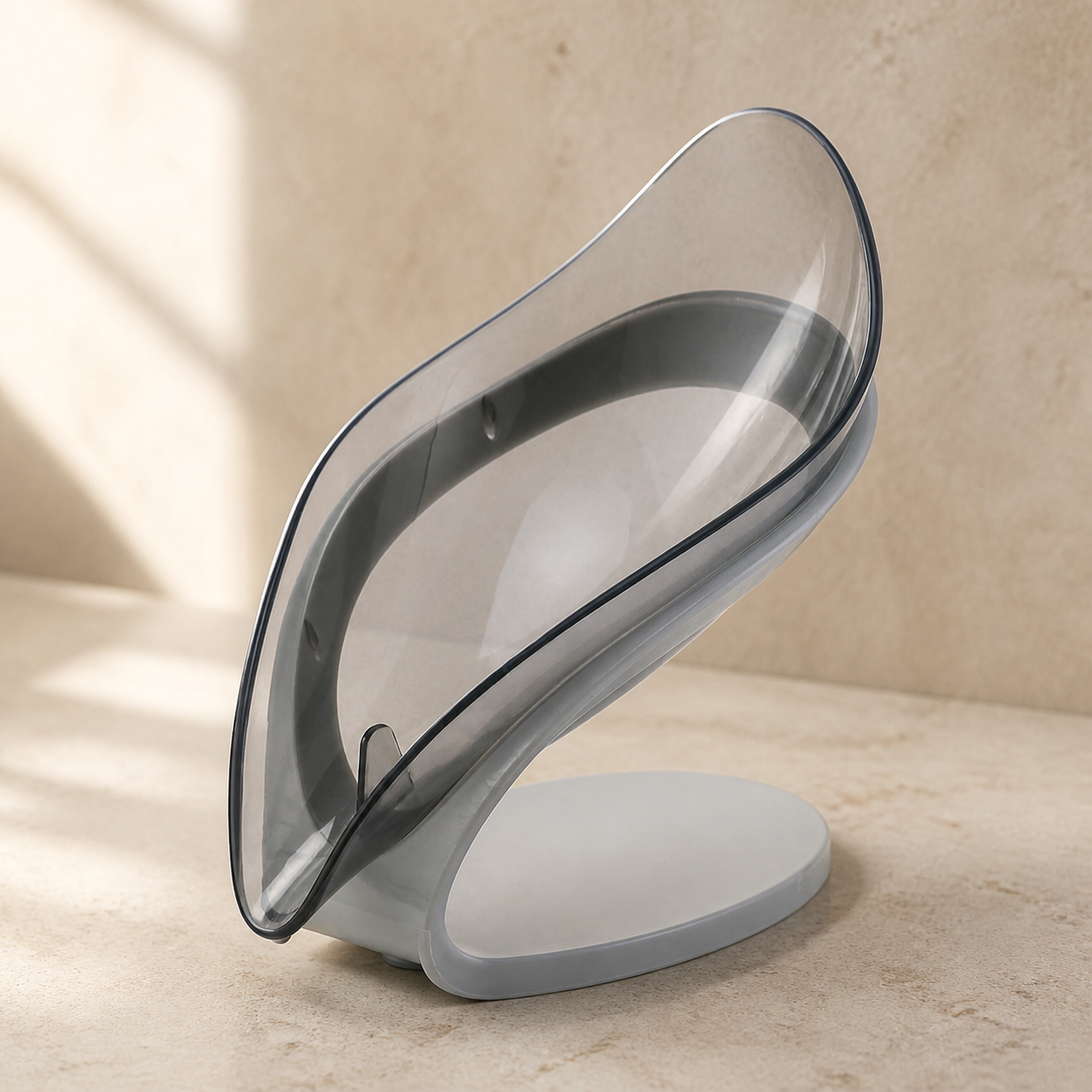 Porte-savon feuille gris fumé — Smoke-grey leaf soap holder