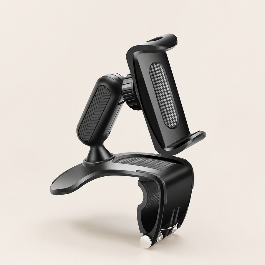 Support téléphone noir orientable à pince pour voiture — Black adjustable clip-on car phone holder