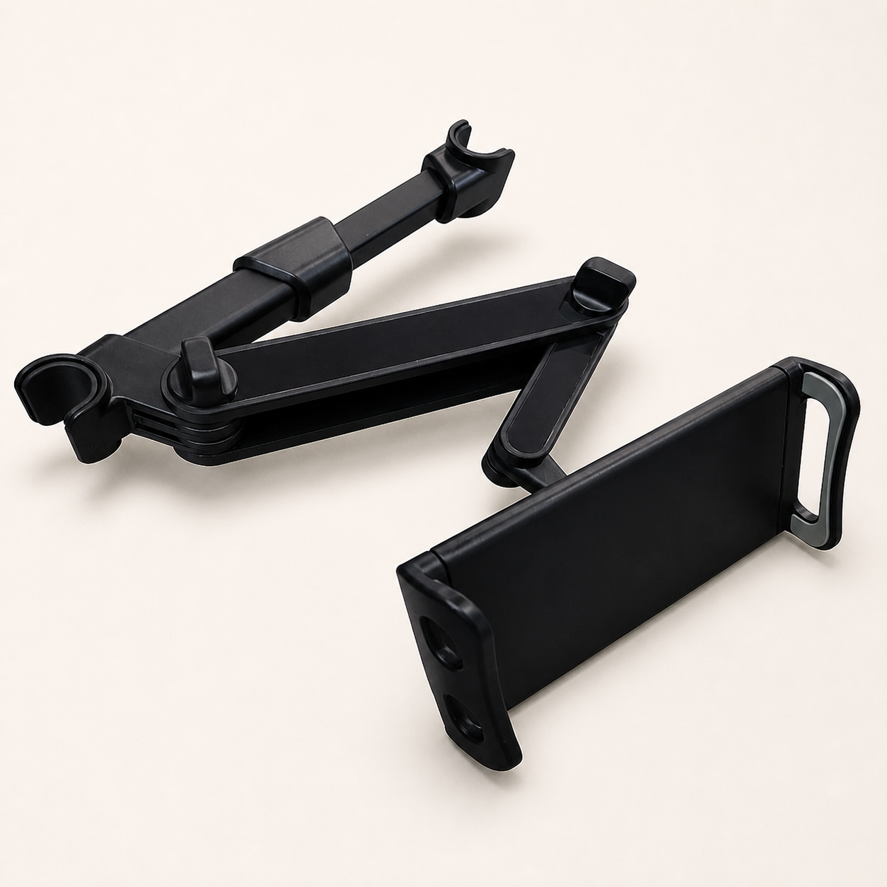 Support articulé noir pour appuie-tête de voiture — Black articulated car headrest holder