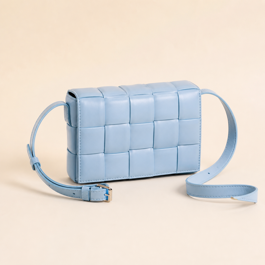 Sac bandoulière tressé en PU - Bleu — Woven PU Crossbody Bag - Blue