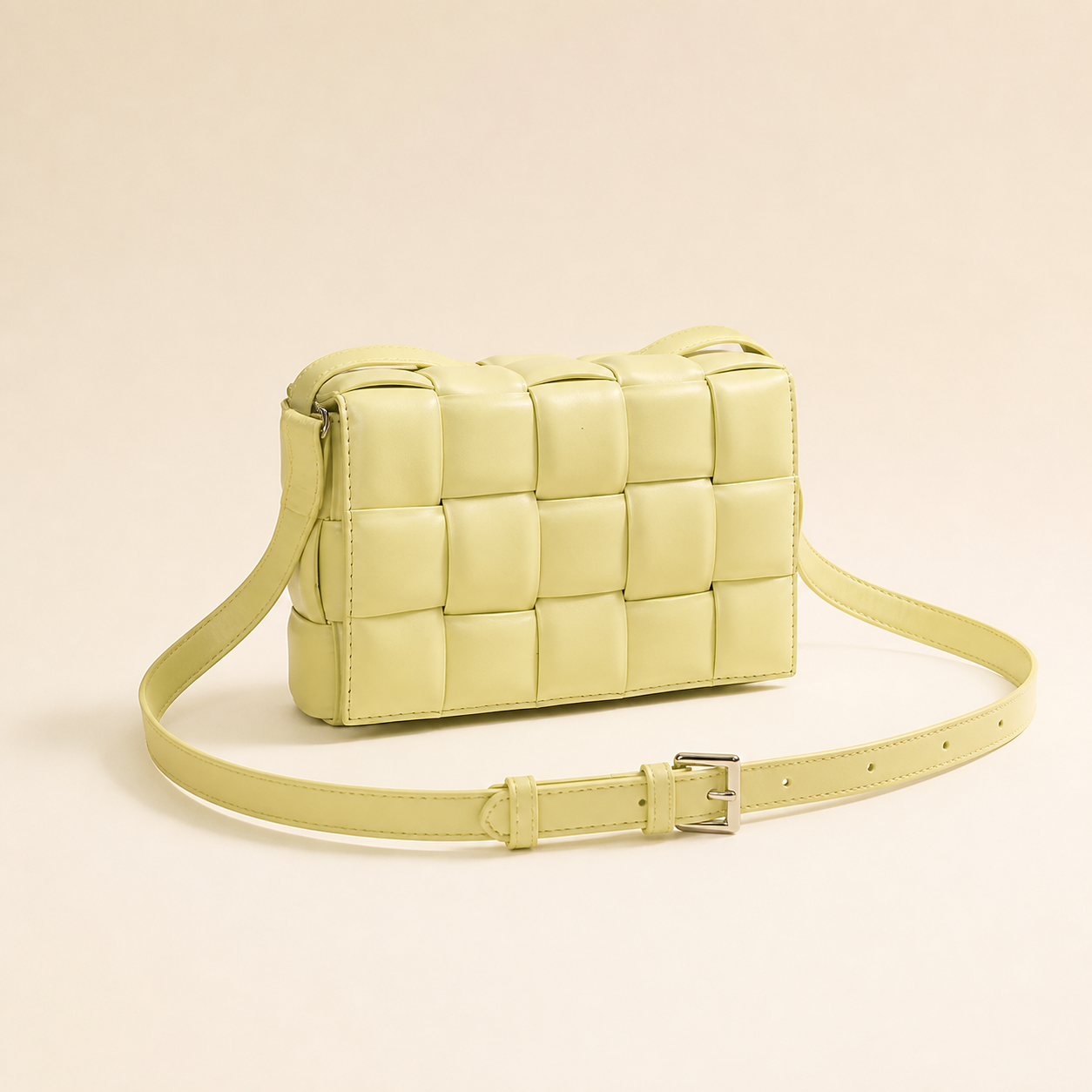 Sac bandoulière tressé en PU - Jaune — Woven PU Crossbody Bag - Yellow
