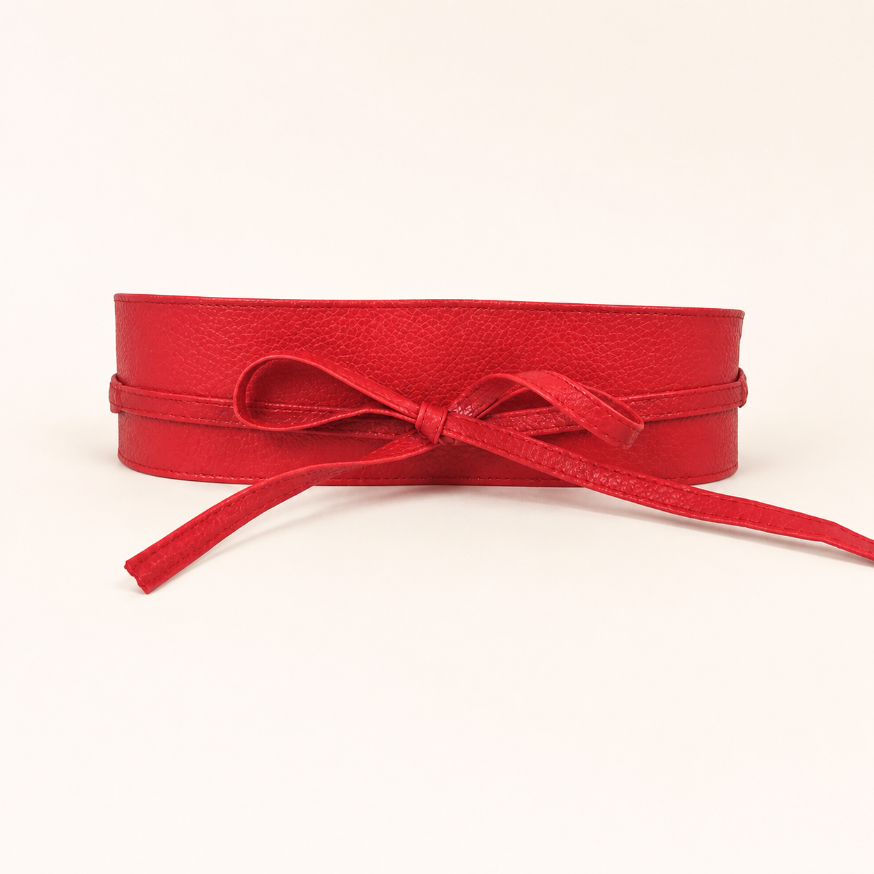 Ceinture large à nouer en PU - Rouge — Wide Tie-Waist PU Belt - Red