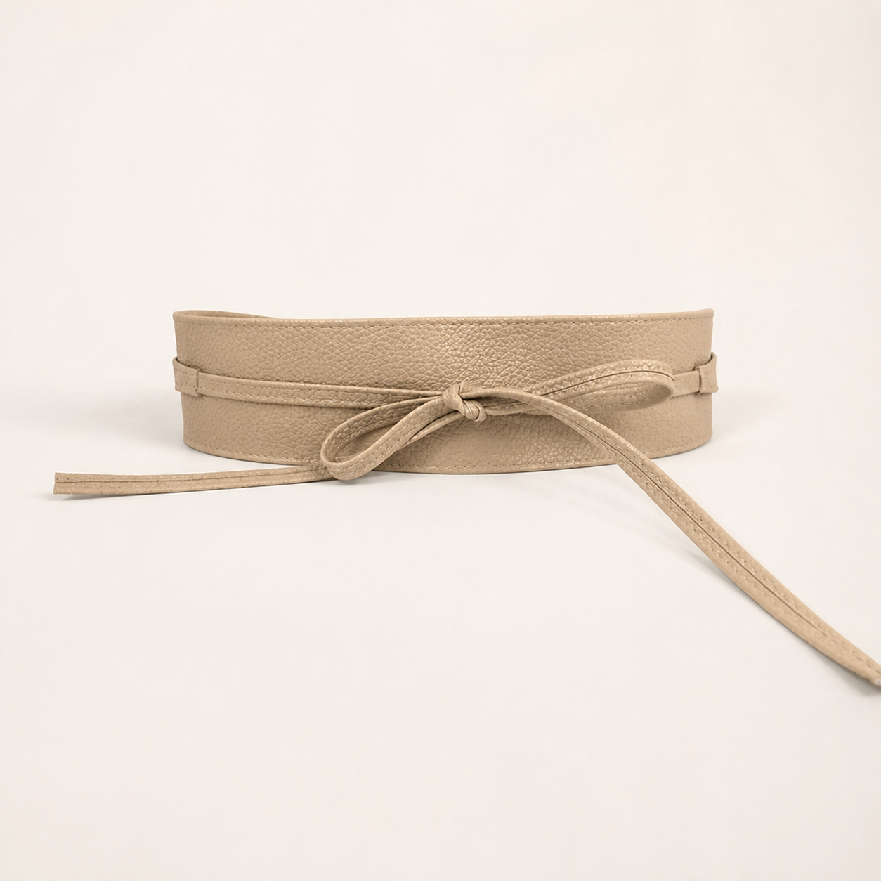 Ceinture large à nouer en PU - Beige — Wide Tie-Waist PU Belt - Beige