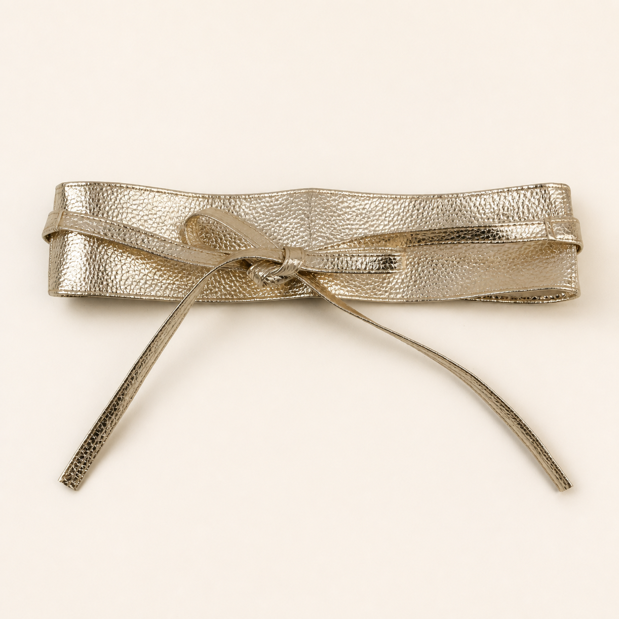 Ceinture large à nouer en PU - Doré — Wide Tie-Waist PU Belt - Gold