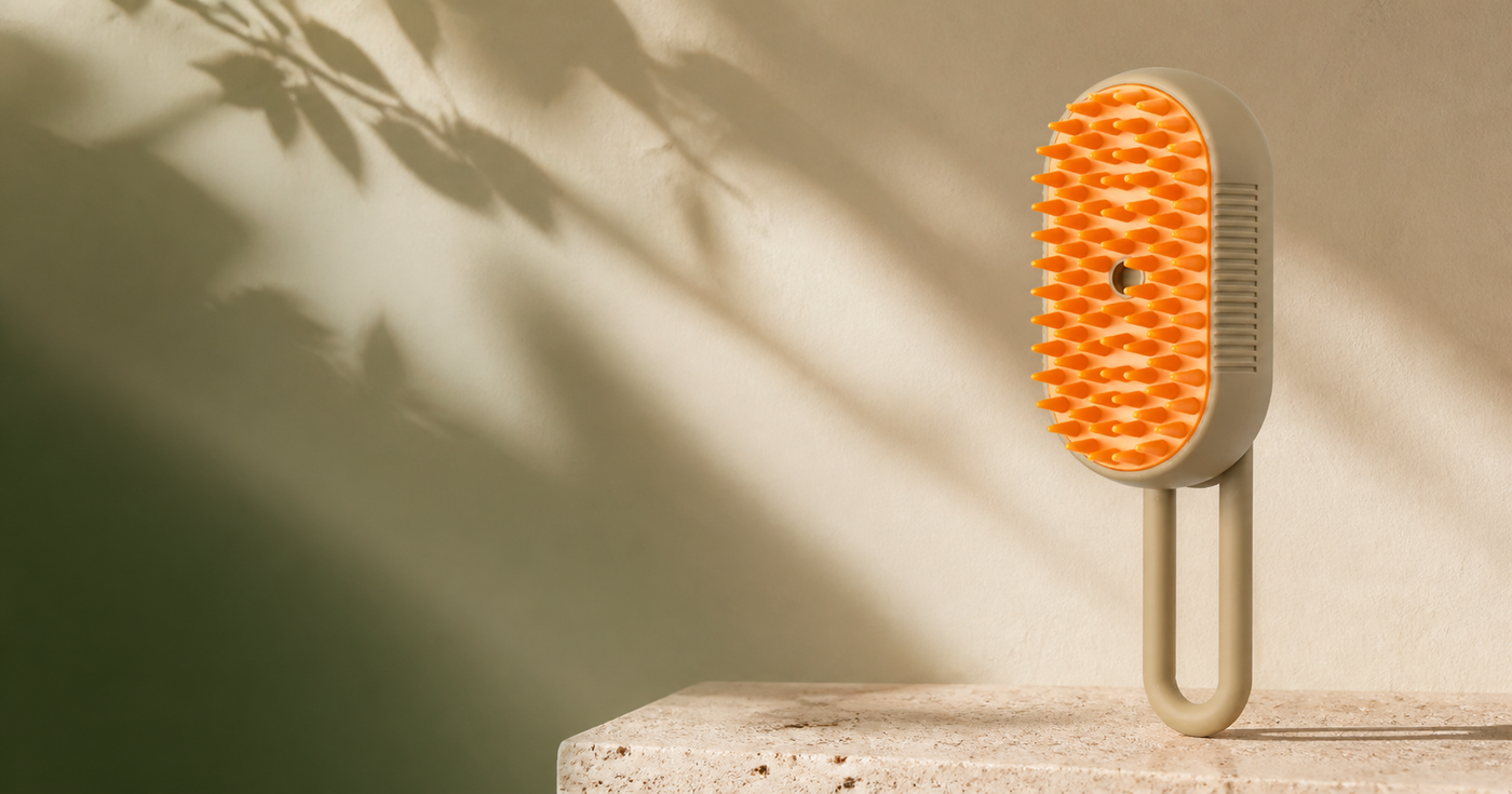Brosse brumisatrice pour chat dans un décor premium Olvyra