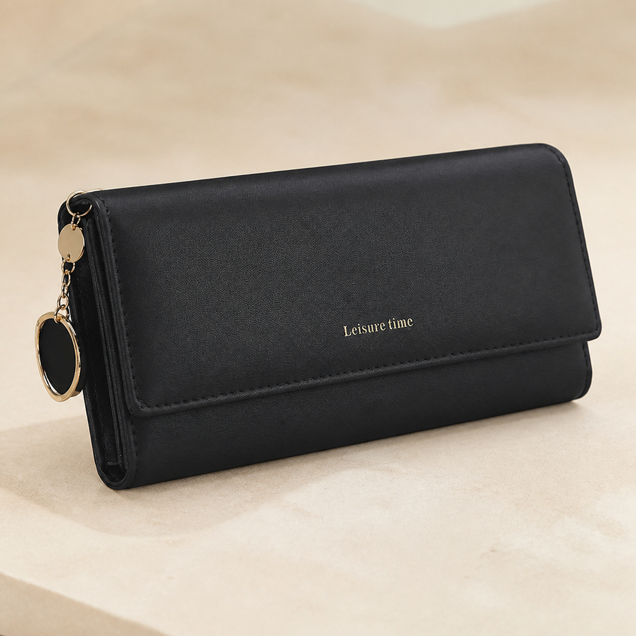 Portefeuille long trois volets noir — Black long tri-fold wallet