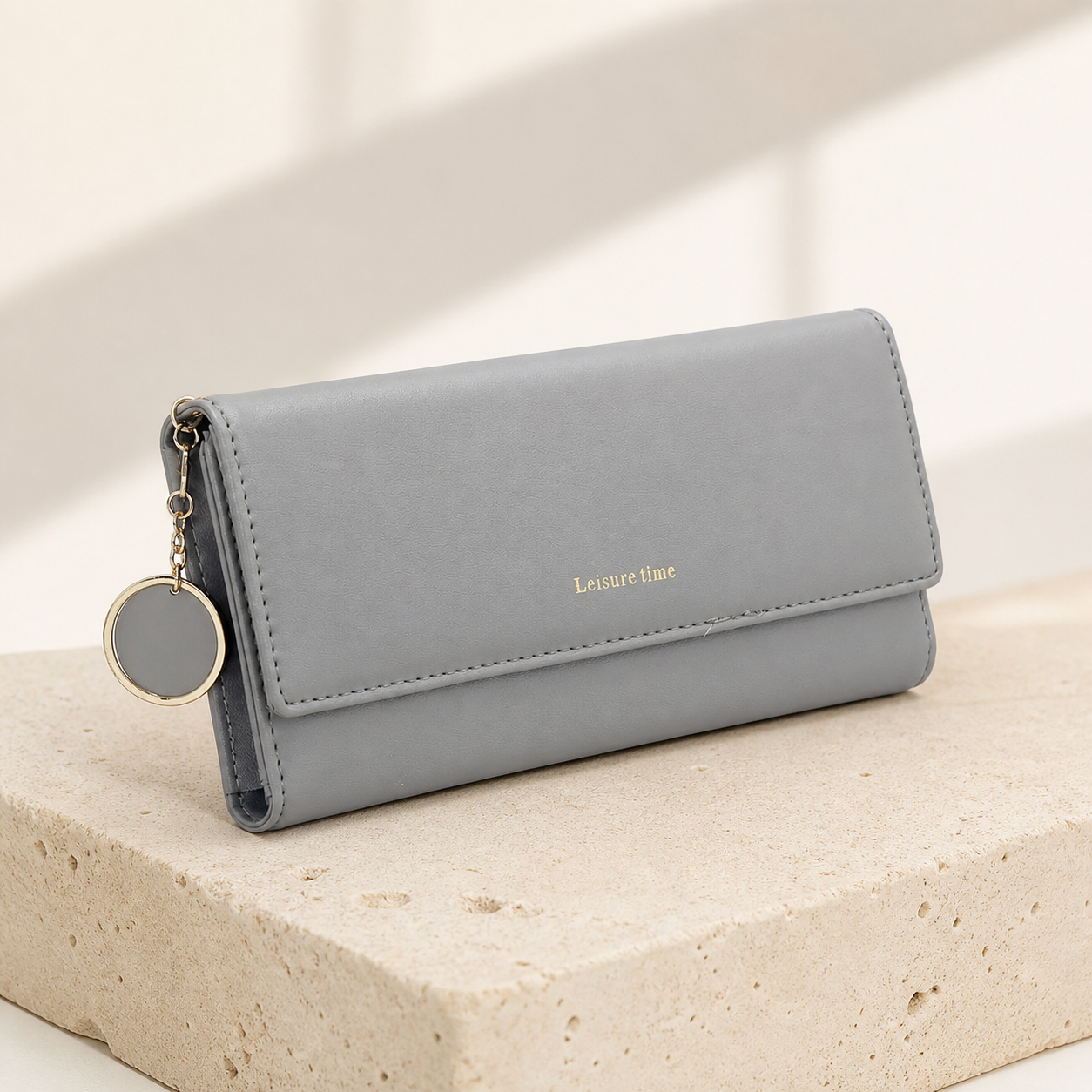 Portefeuille long trois volets gris — Grey long tri-fold wallet