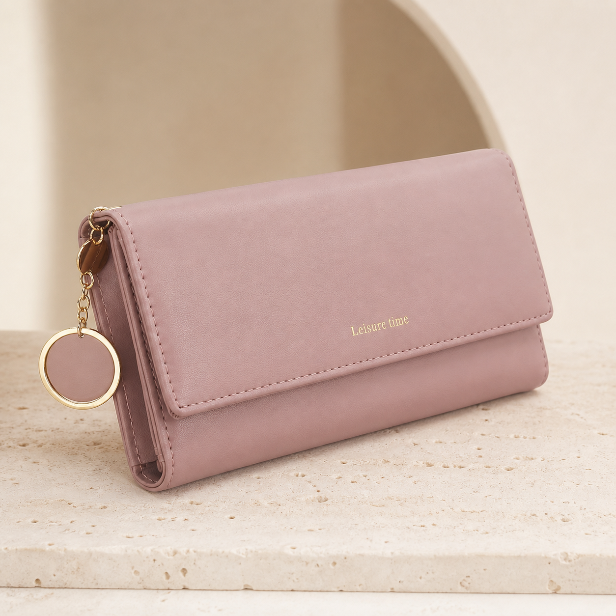 Portefeuille long trois volets rose — Pink long tri-fold wallet